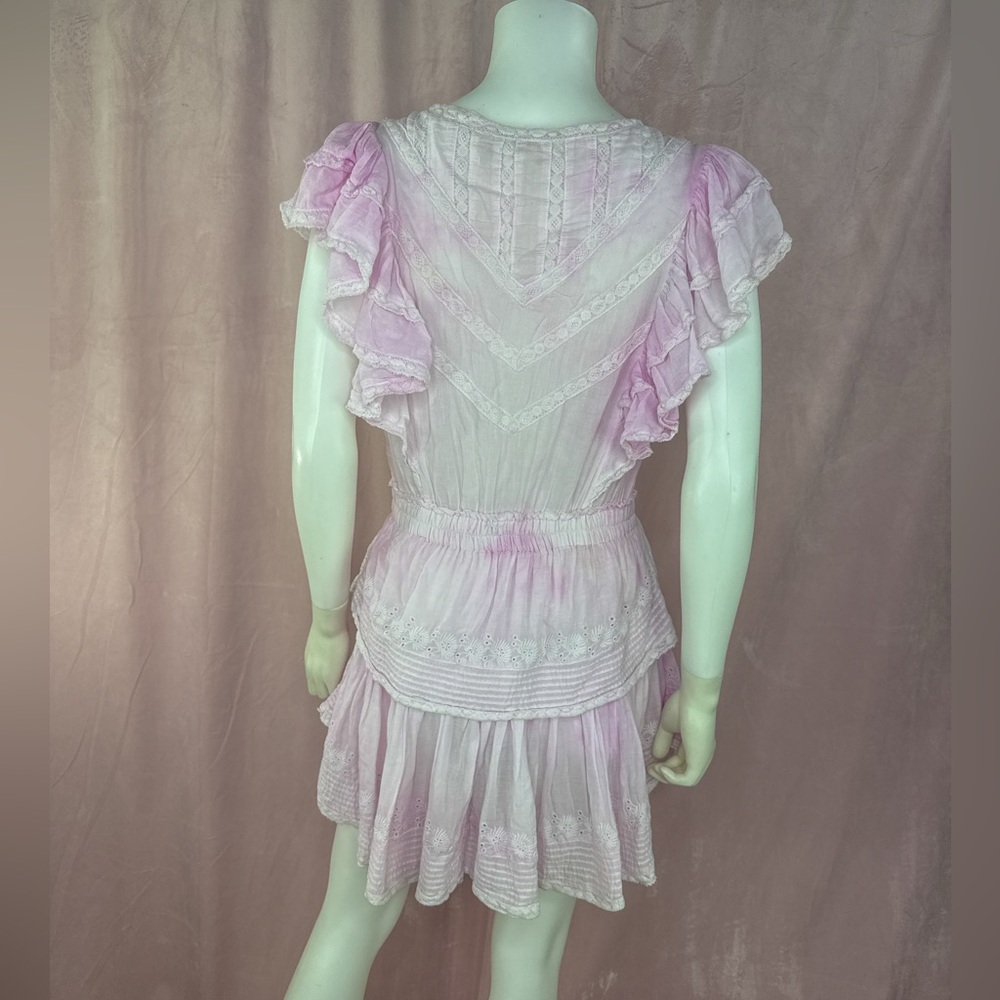 LoveShackFancy Gwen Ruffle Cotton Eyelet Minidress Tie Dye Pink Size Medium - Picture 4 of 7